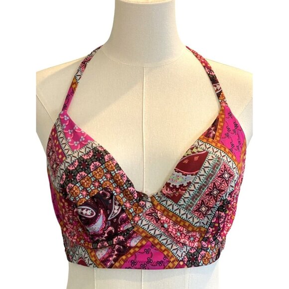 Victoria's Secret Other - Victoria's Secret Triangle Cup Halter Pink Patchwork Print Bikini Top Size 34D